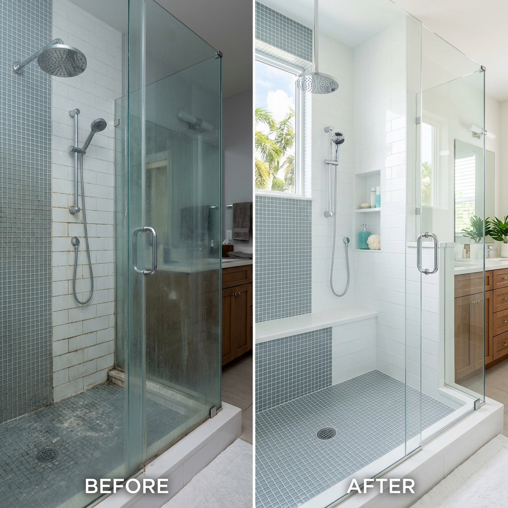 Bathroom Shower Tile and Grout Mildew Removal Before and After