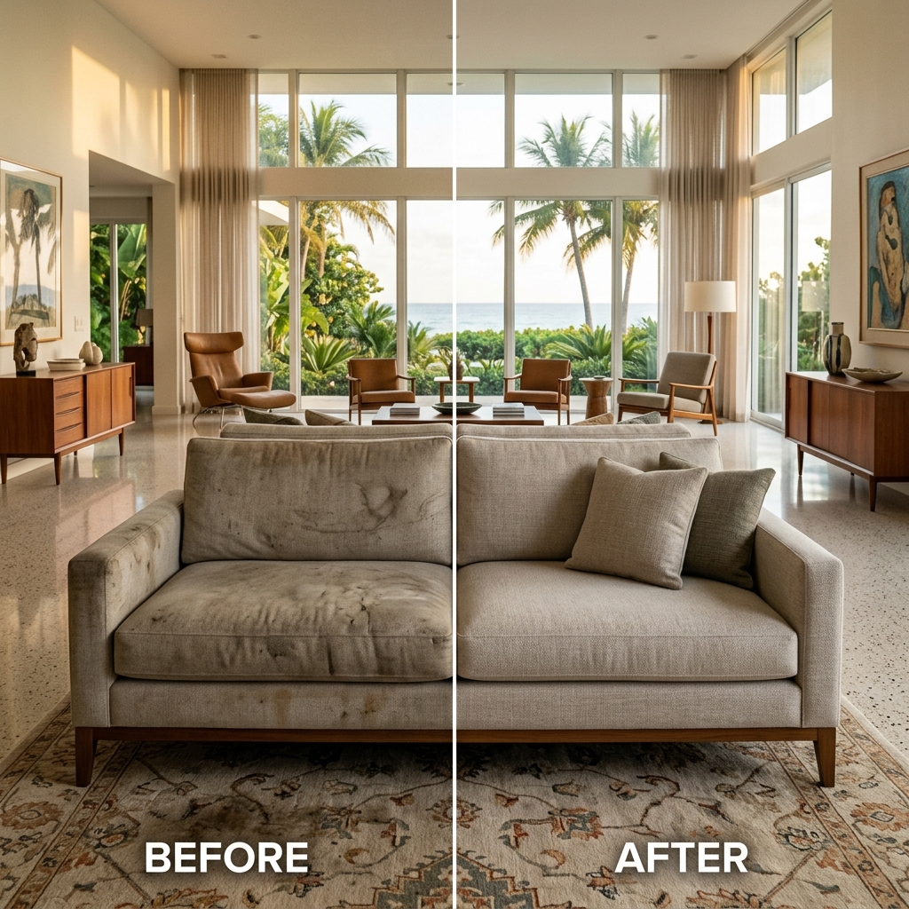 Sofa Upholstery Fabric Steam Clean Before and After
